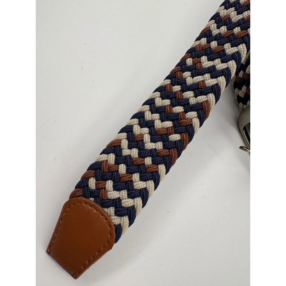 Unisex Braided Elastic Stretch Belt Men Women Navy Brown Beige 44 Inch